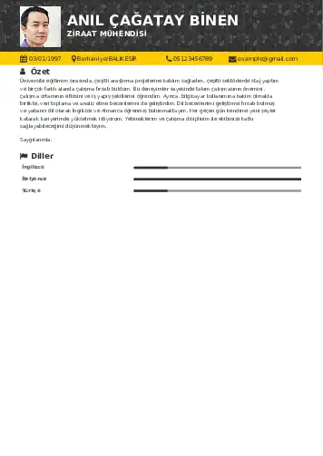 Ziraat Mühendisi Cv Örnekleri cv indir